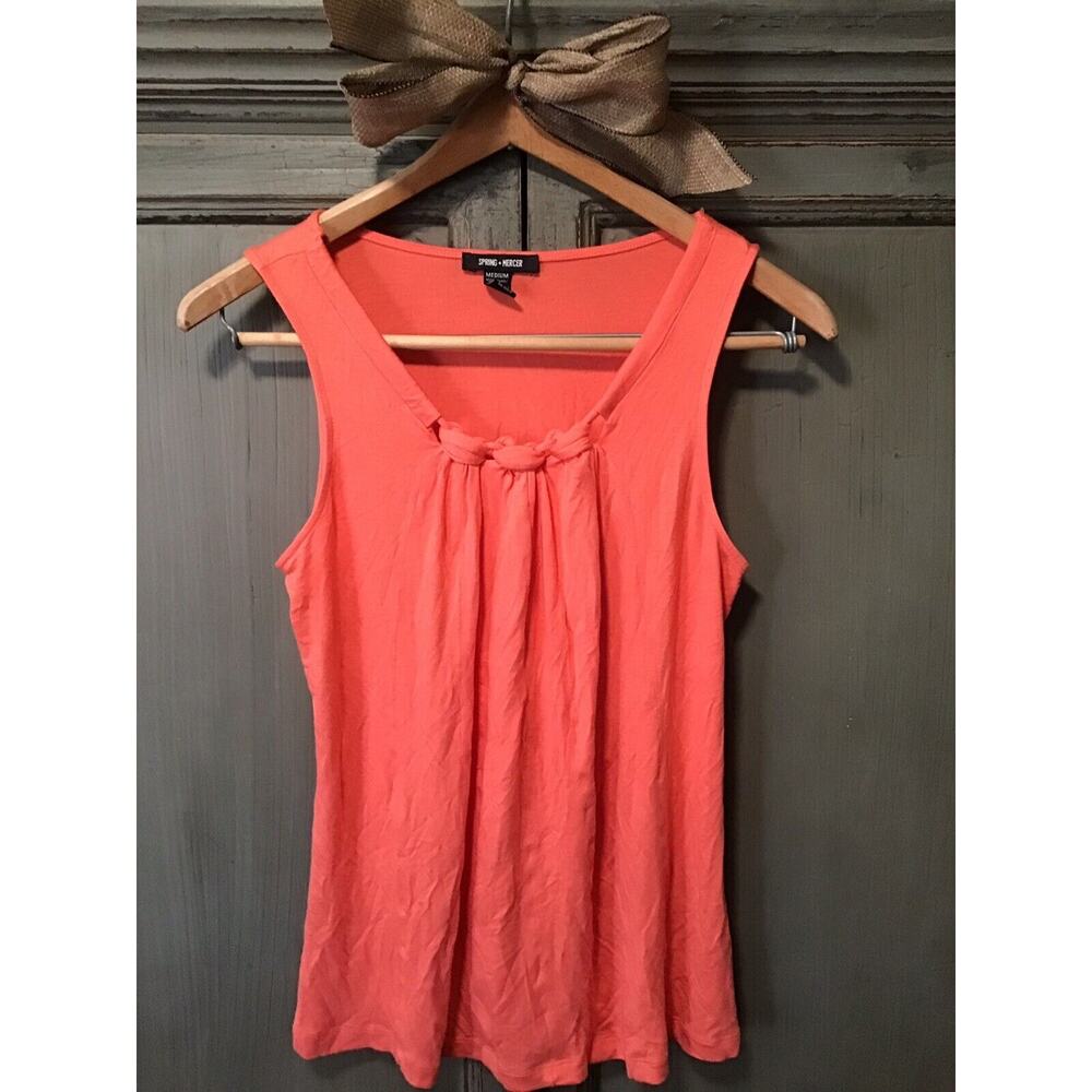 Spring Mercer Coral Orange Stretch Knotted Top Shirt Size M Womens
